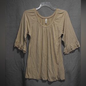 Women's Tan Ruffle Sleeve Top